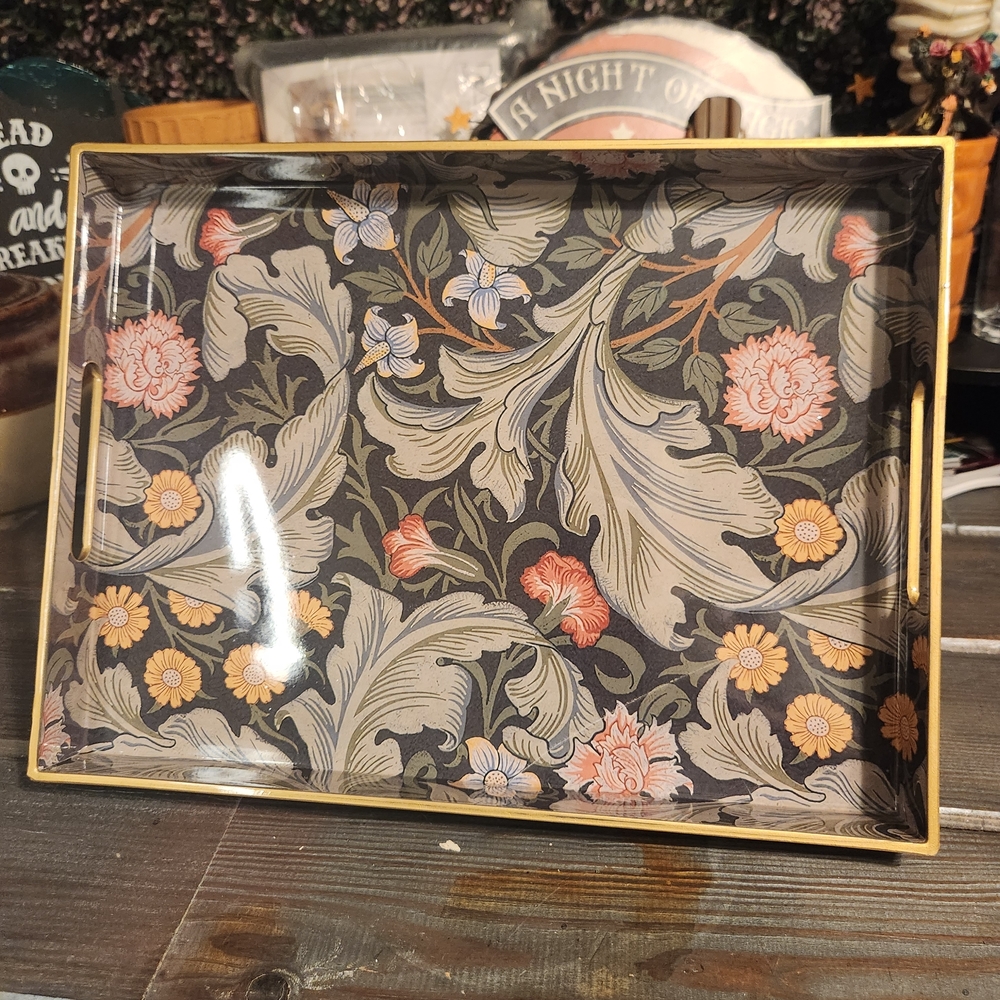 Floral Patterned Decorative Tray 14 Inch X 9 Inch
